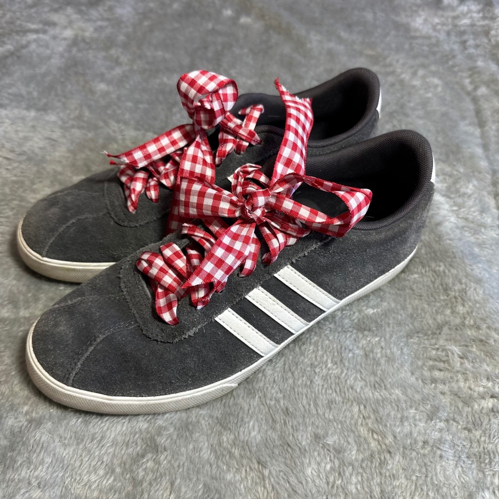 Adidas Sneakers Gray Suede Gingham Ribbon Laces 8.5